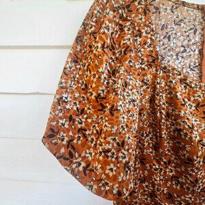 CALISTA silky bright rust-copper dress with flowers SMALL
